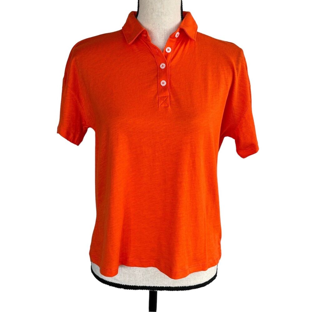Style & Co Petite Small Polo Top Short Sleeves Button Neck Lightweight Orange